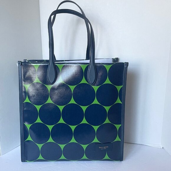 Kate Spade Gotham Extra Large Tote Joy Dot Canvas Blue Polka Dot Leather Trim - Picture 2 of 15